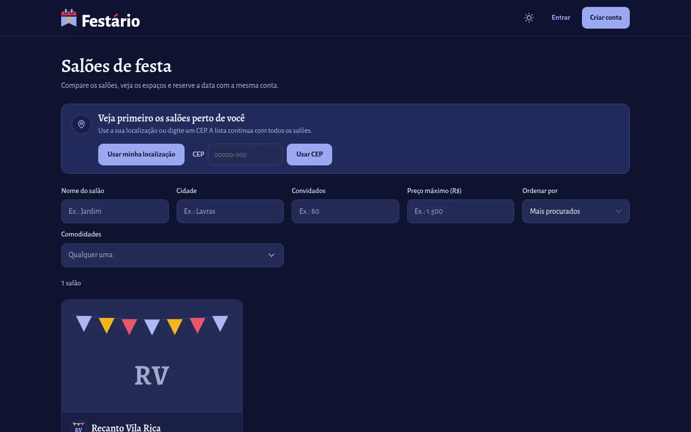 Festário — tema escuro