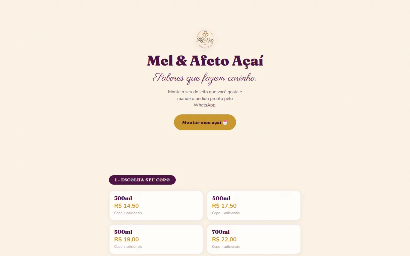 Mel & Afeto Açaí — Cardápio Digital